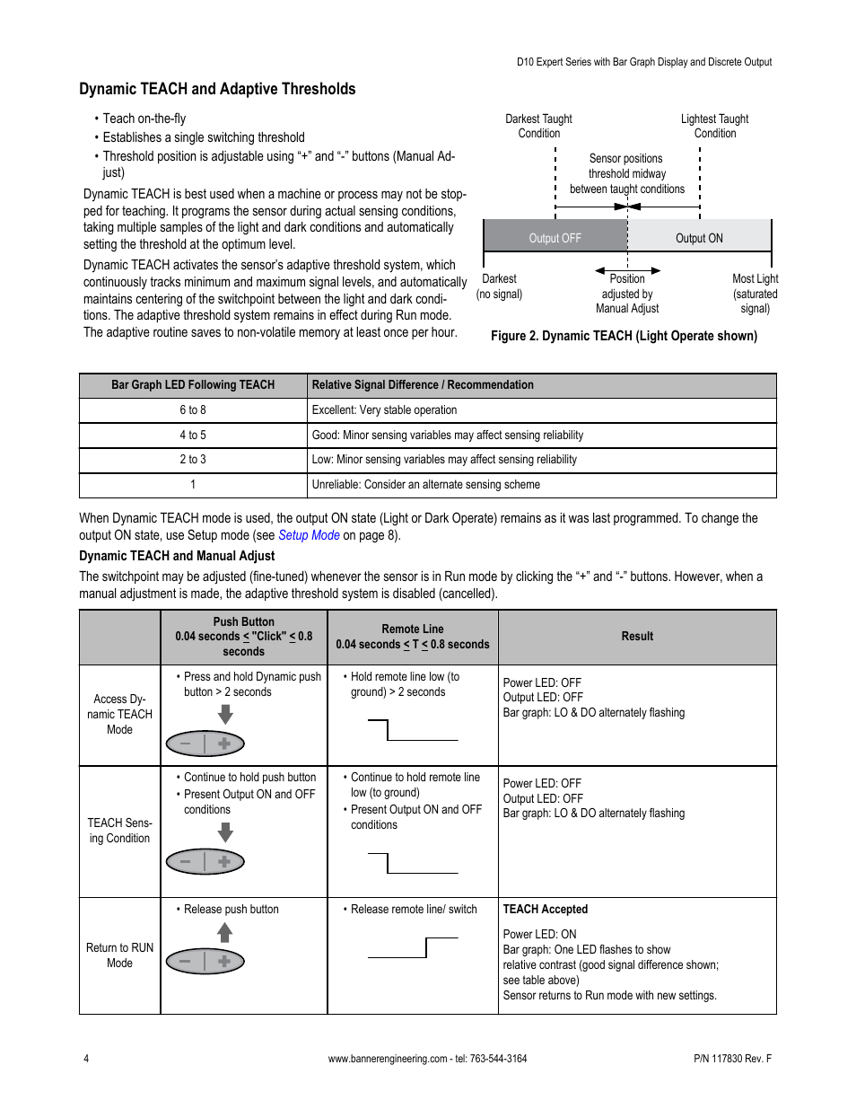 Dynamic teach and adaptive thresholds | Banner D10 Series User Manual | Page 4 / 13