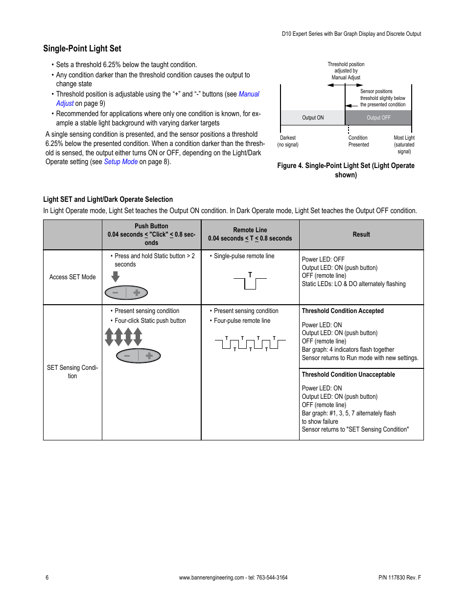 Single-point light set | Banner D10 Series User Manual | Page 6 / 13