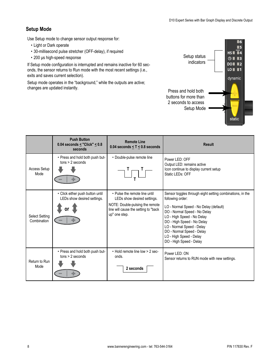 Operate setting (see, Setup mode, Ate setting (see | Banner D10 Series User Manual | Page 8 / 13
