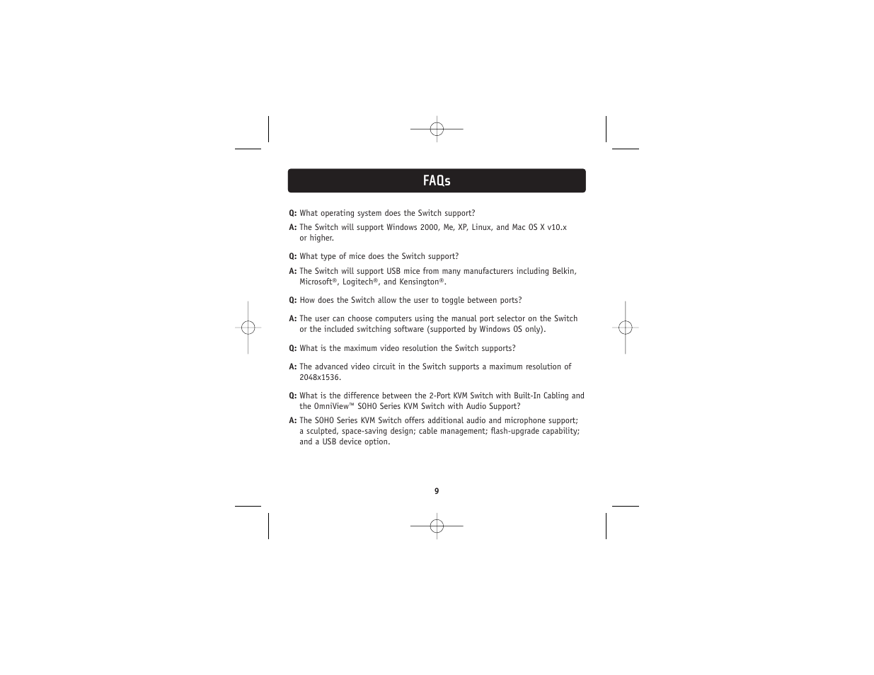 Faqs | Belkin 2 PORT KVM SWITCH F1DK02U User Manual | Page 11 / 18