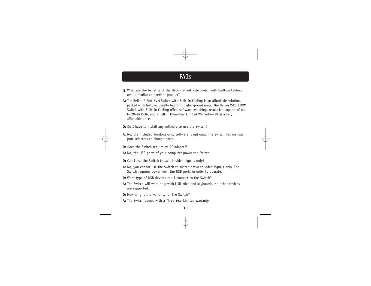 Faqs | Belkin 2 PORT KVM SWITCH F1DK02U User Manual | Page 12 / 18
