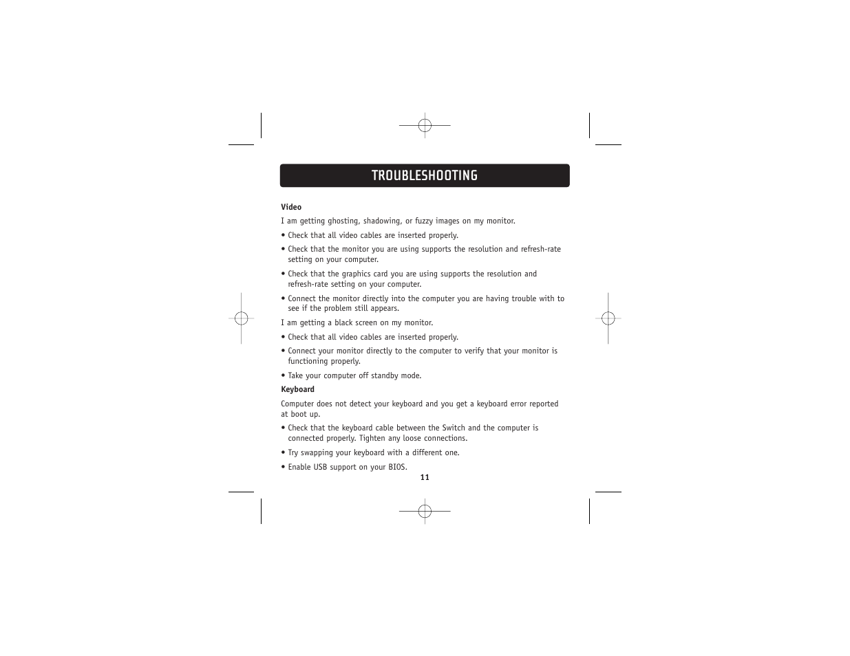 Troubleshooting | Belkin 2 PORT KVM SWITCH F1DK02U User Manual | Page 13 / 18