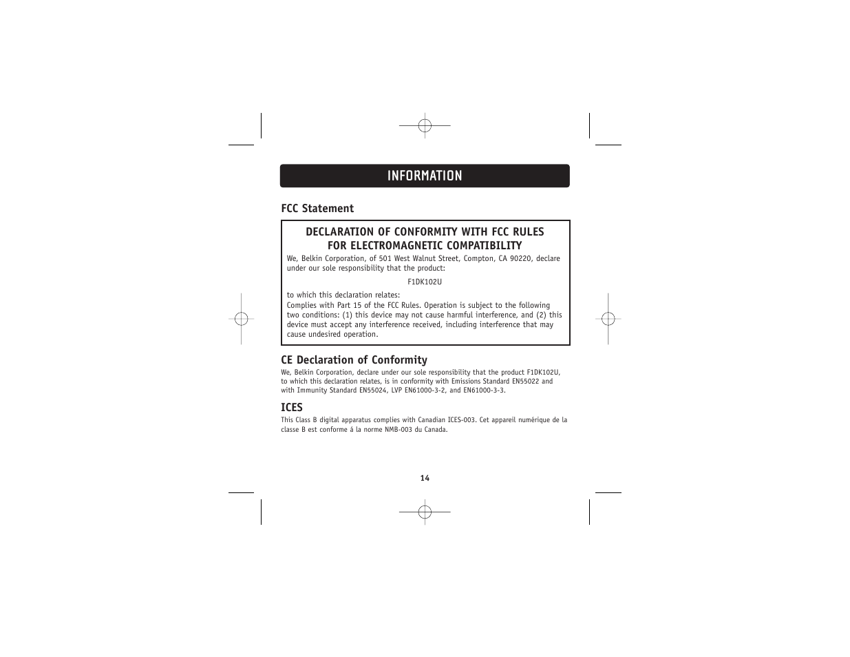 Information | Belkin 2 PORT KVM SWITCH F1DK02U User Manual | Page 16 / 18