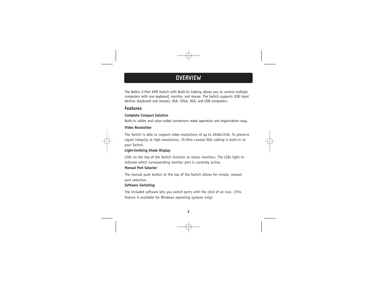 Overview | Belkin 2 PORT KVM SWITCH F1DK02U User Manual | Page 4 / 18