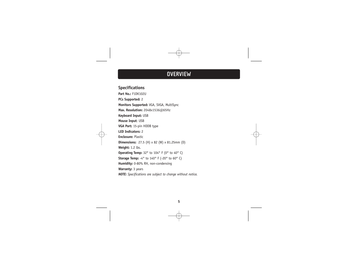 Overview | Belkin 2 PORT KVM SWITCH F1DK02U User Manual | Page 7 / 18