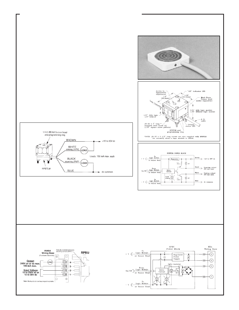 Model rpbtlm, Maxi-beam, Power blocks | Low profile dc power block | Banner MAXI-BEAM Series User Manual | Page 13 / 16