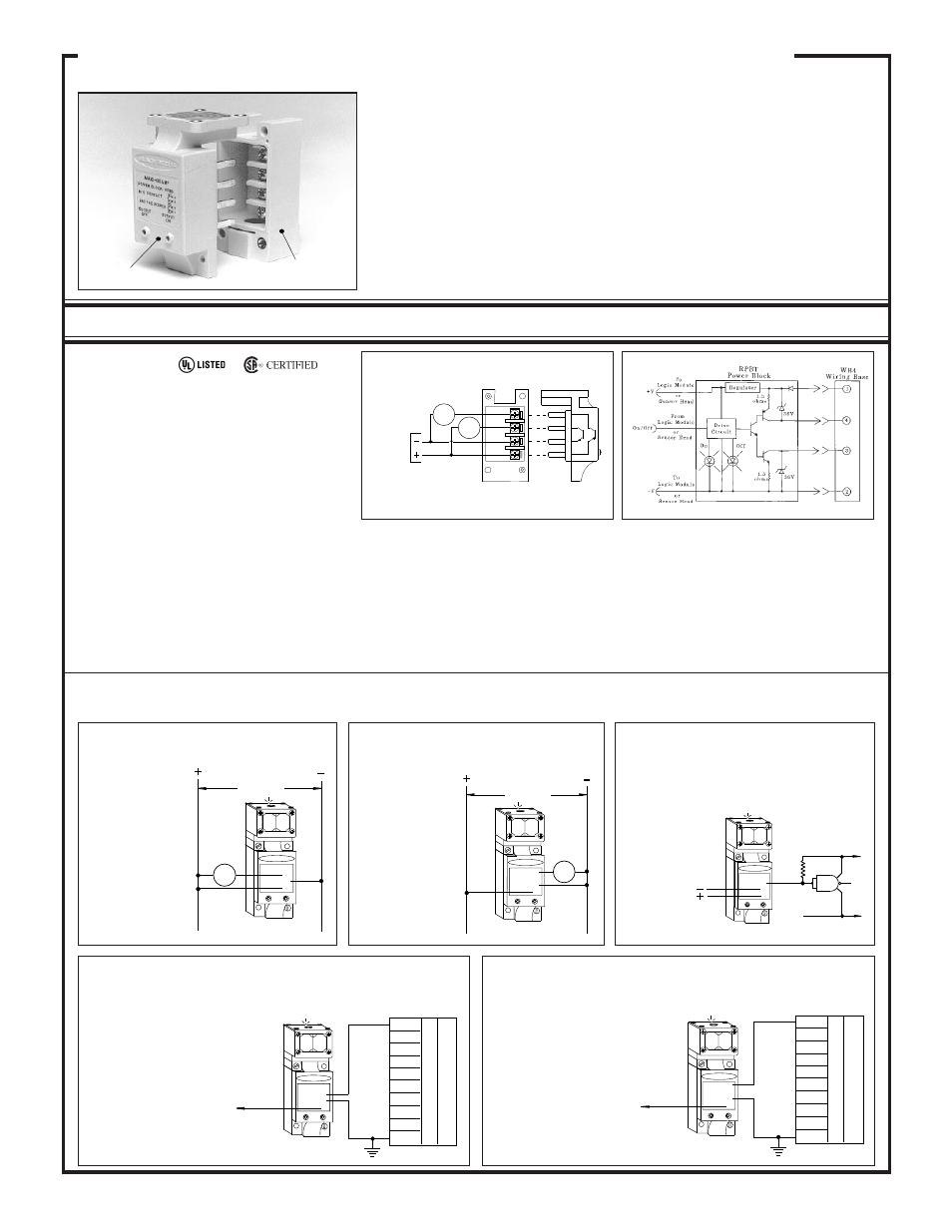 Maxi-beam, Power blocks and wiring base, Rpbt rpbt-1 | Hookup diagrams for rpbt and rpbt-1 power blocks, Dc models connections, Functional schematic, For emitters) | Banner MAXI-BEAM Series User Manual | Page 8 / 16