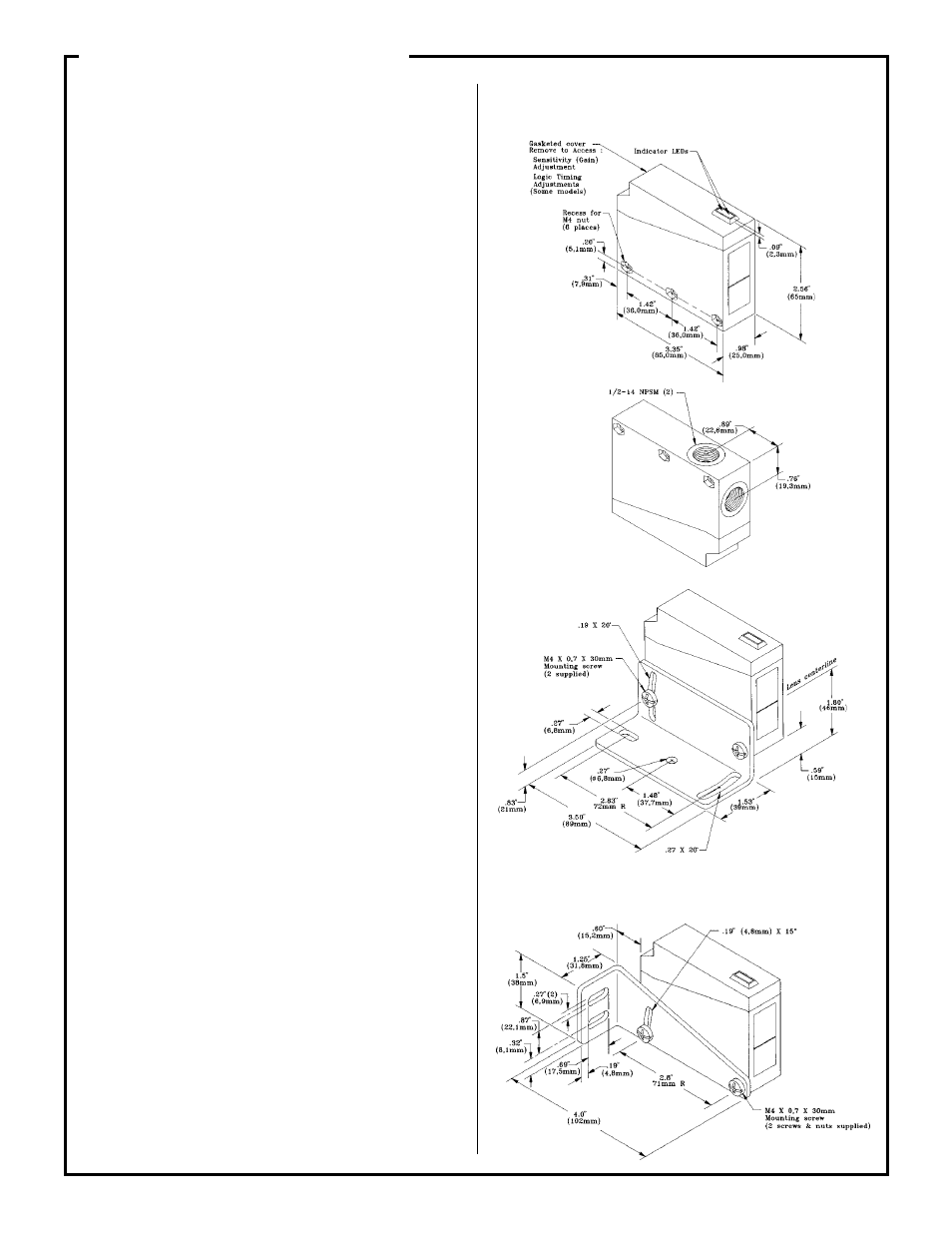 Q85 series sensors, Specifications, q85bb62x models, Dimensions, q85 series sensors | All models) | Banner Q85 Series User Manual | Page 5 / 8