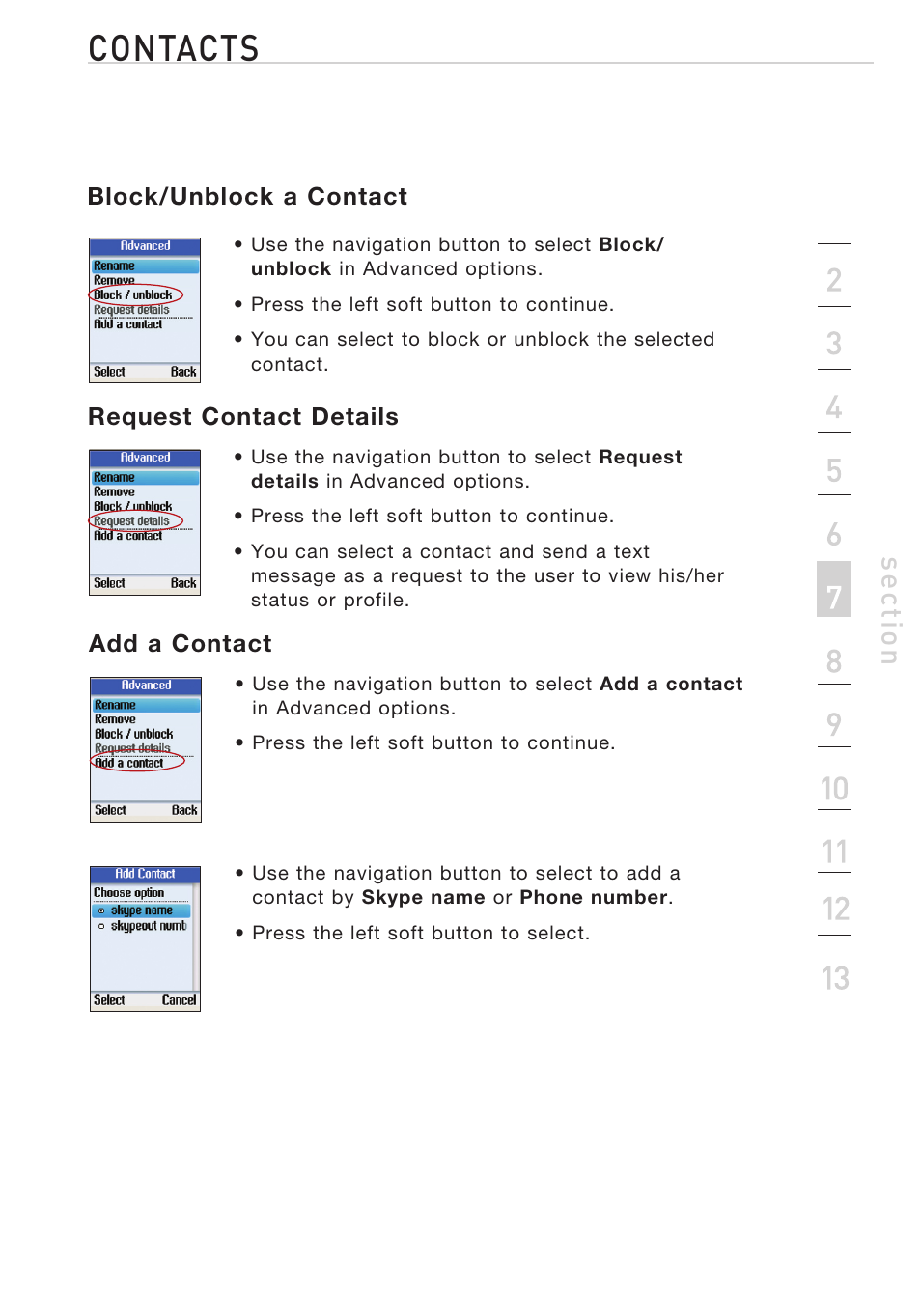 Contacts | Belkin Desktop Internet Phone F1PP010EN-SK User Manual | Page 18 / 47