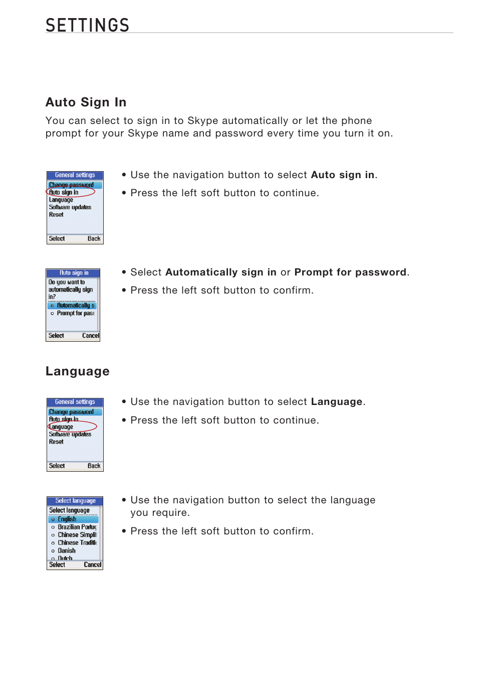 Settings | Belkin Desktop Internet Phone F1PP010EN-SK User Manual | Page 29 / 47