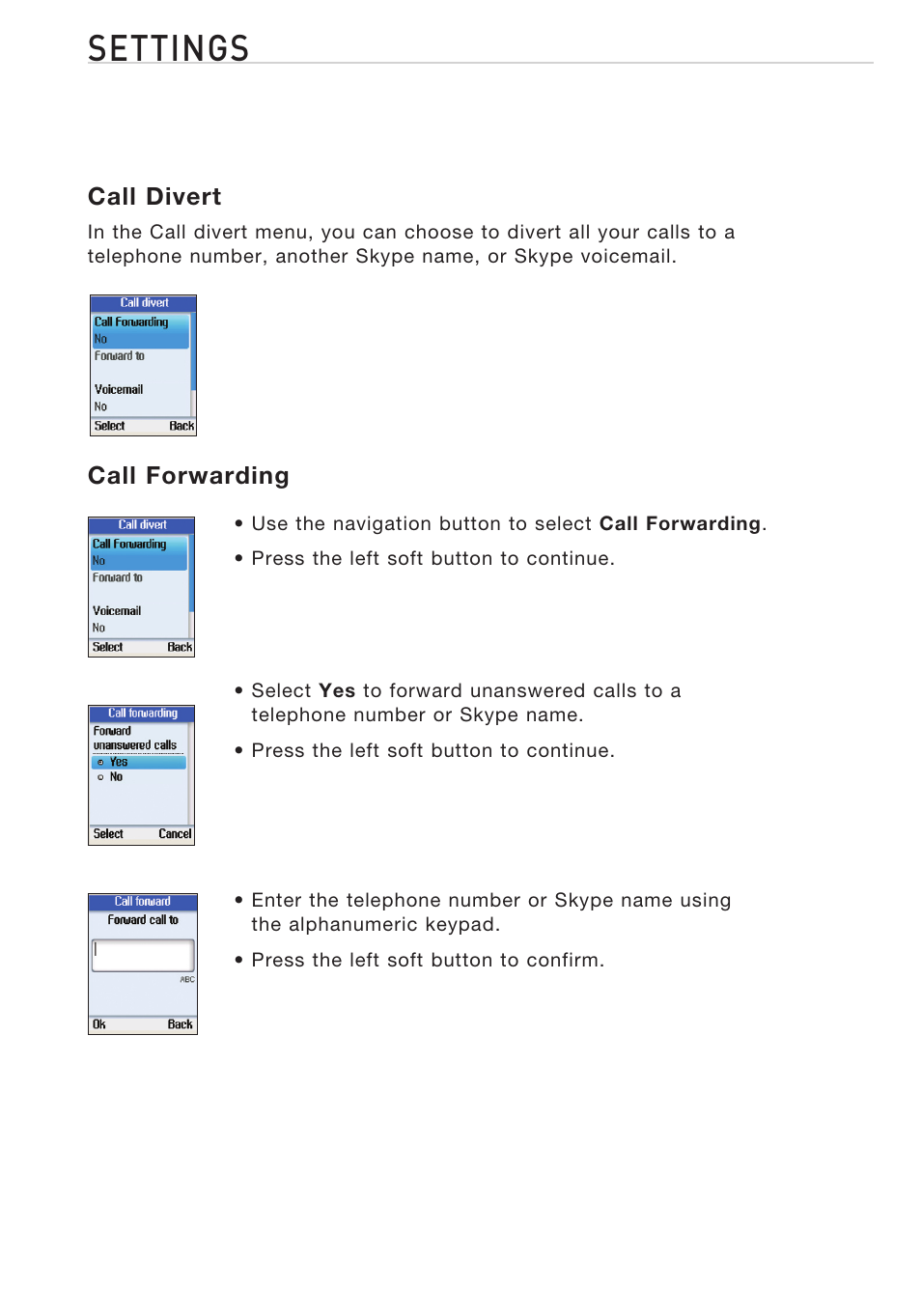 Settings | Belkin Desktop Internet Phone F1PP010EN-SK User Manual | Page 31 / 47