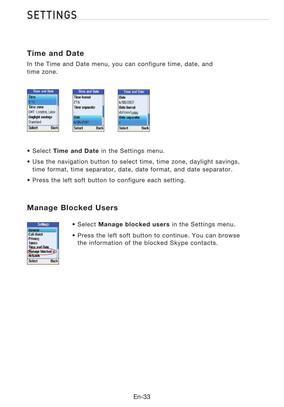 Settings | Belkin Desktop Internet Phone F1PP010EN-SK User Manual | Page 37 / 47