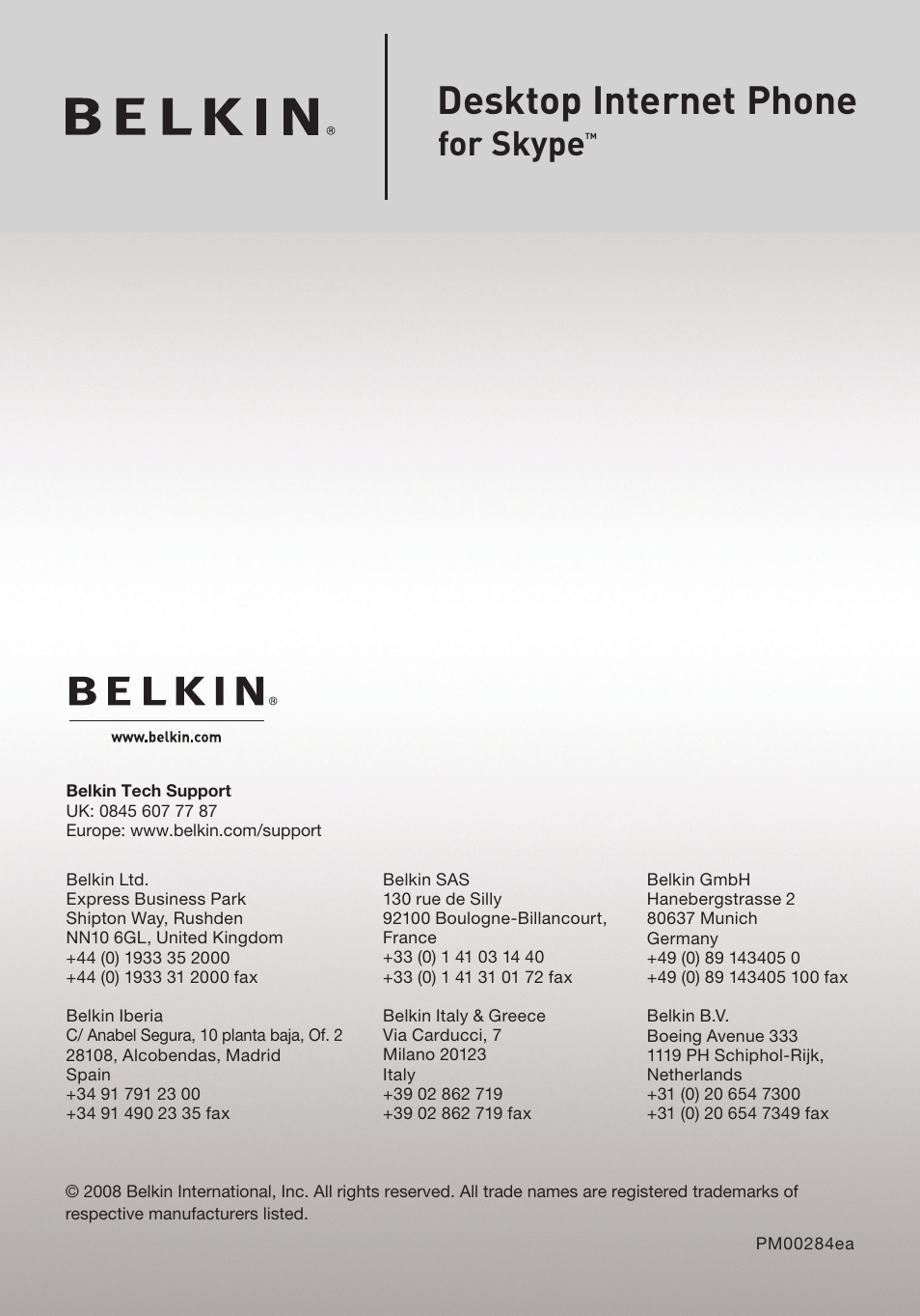 Desktop internet phone, For skype | Belkin Desktop Internet Phone F1PP010EN-SK User Manual | Page 47 / 47