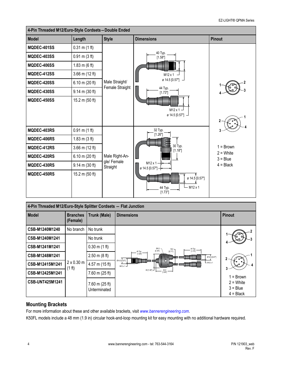 Mounting brackets | Banner K50FL General Purpose EZ-LIGHT User Manual | Page 4 / 7