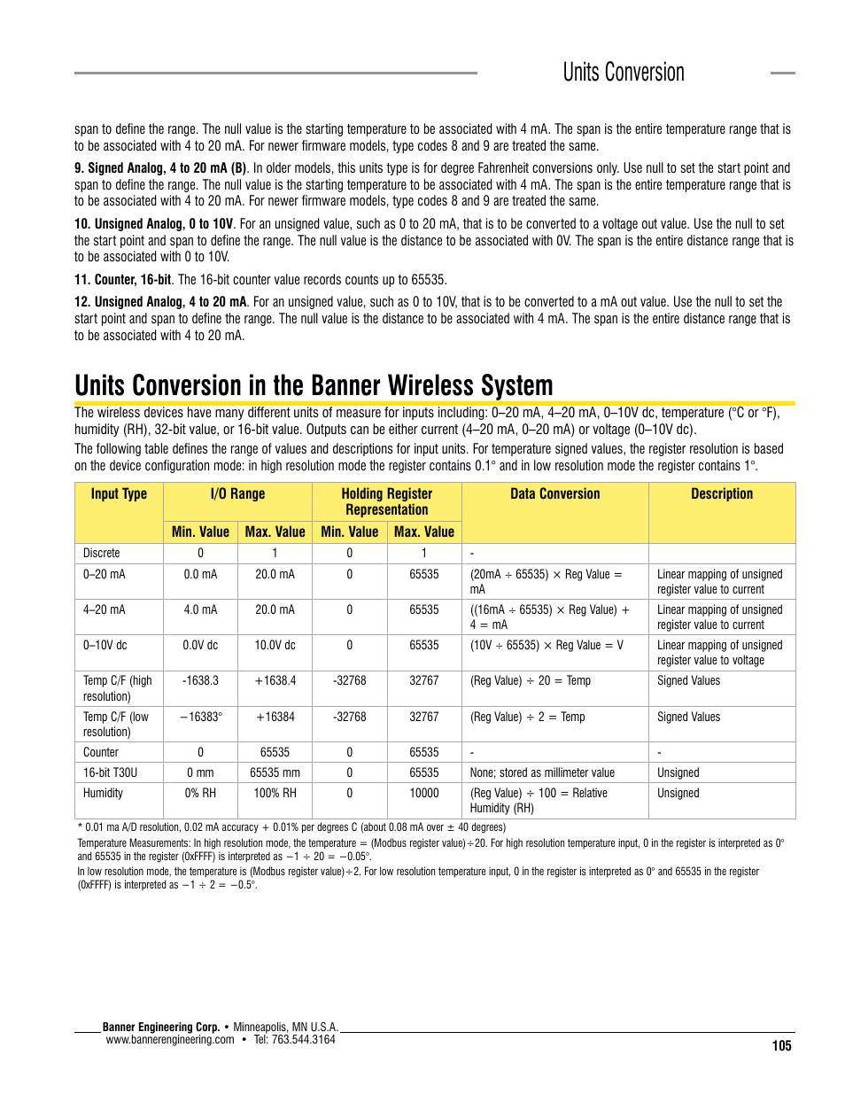 Units conversion in the banner wireless system, Units conversion | Banner SureCross DX80 Wireless Networks User Manual | Page 105 / 114