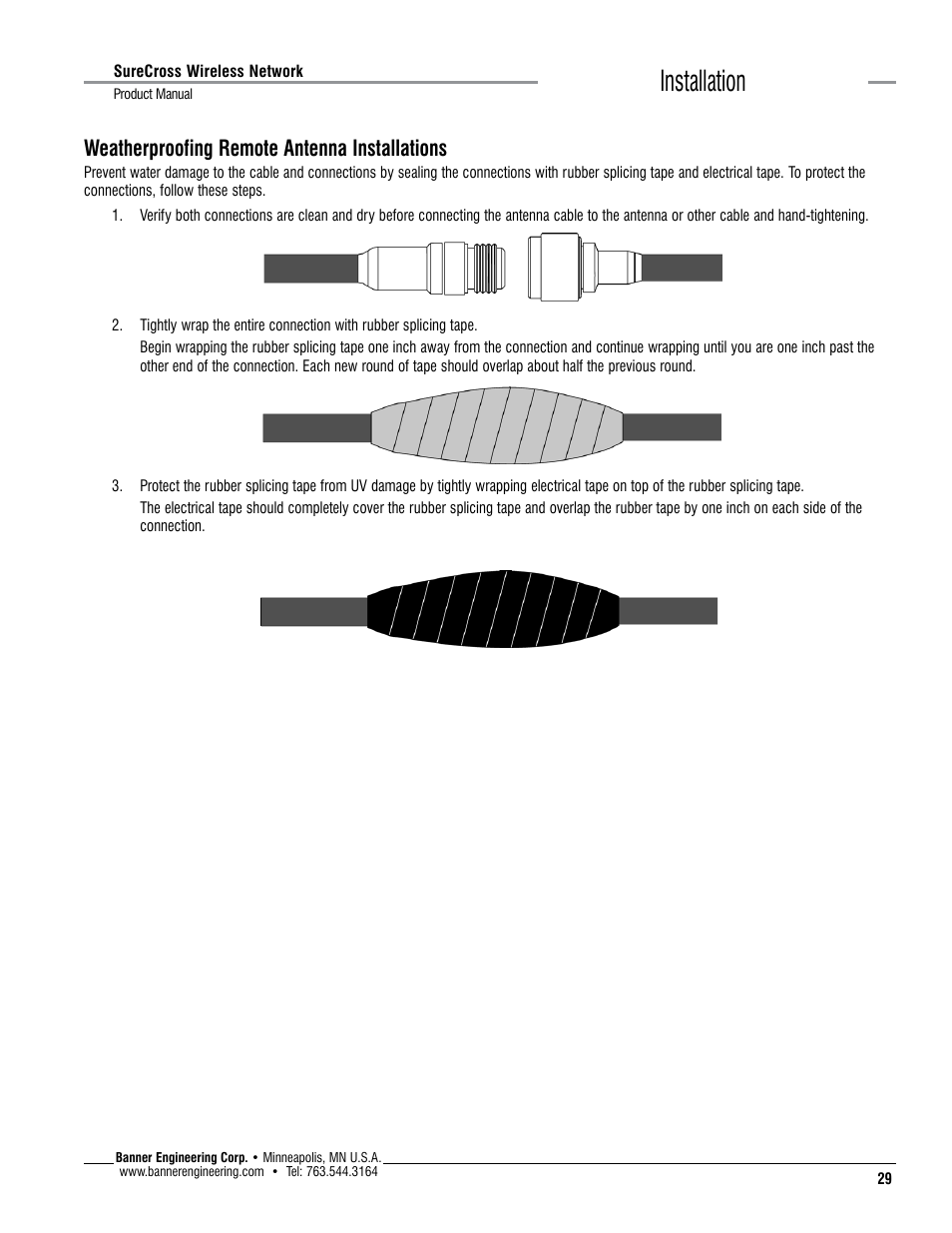 Installation, Weatherproofing remote antenna installations | Banner SureCross DX80 Wireless Networks User Manual | Page 29 / 114