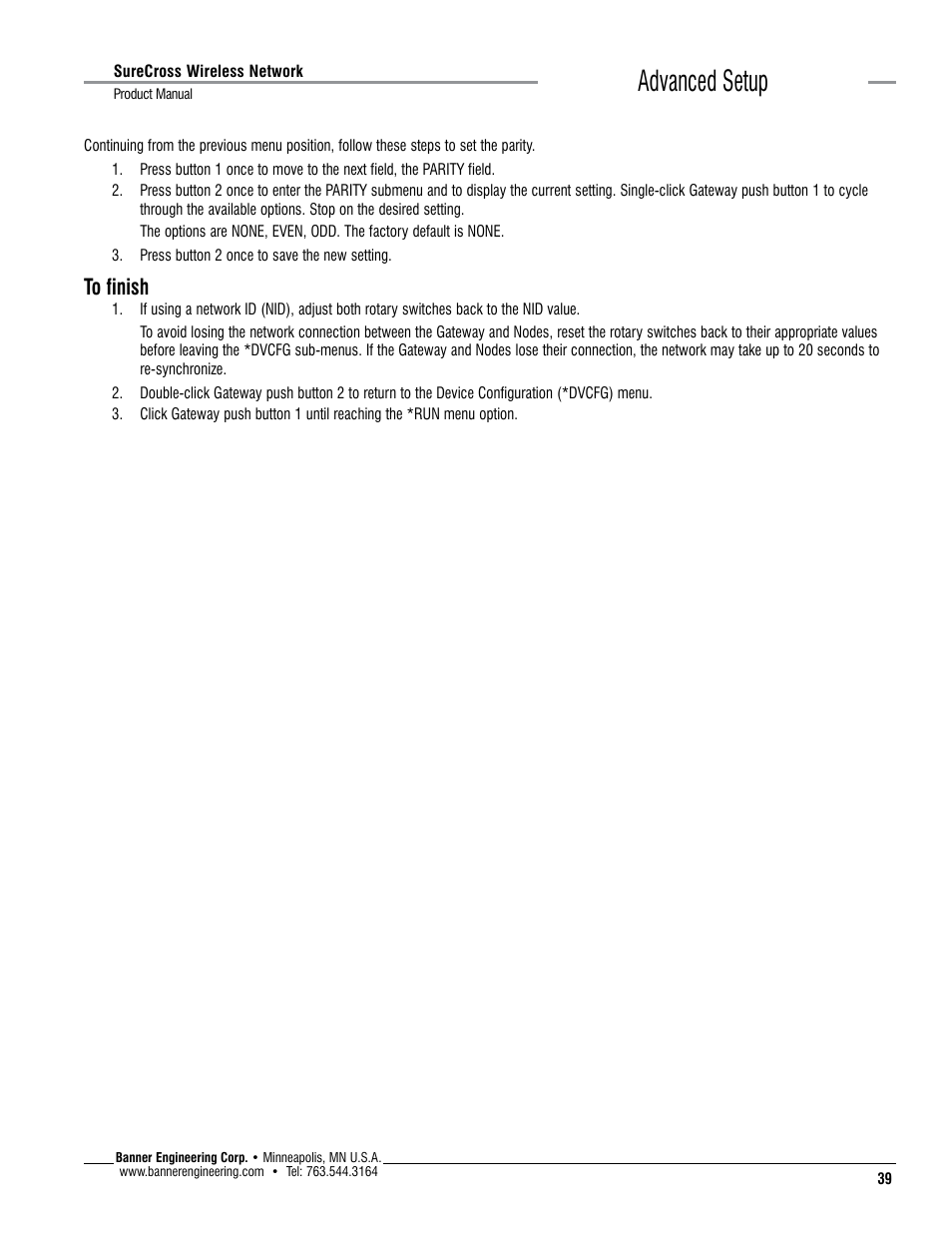 Advanced setup | Banner SureCross DX80 Wireless Networks User Manual | Page 39 / 114