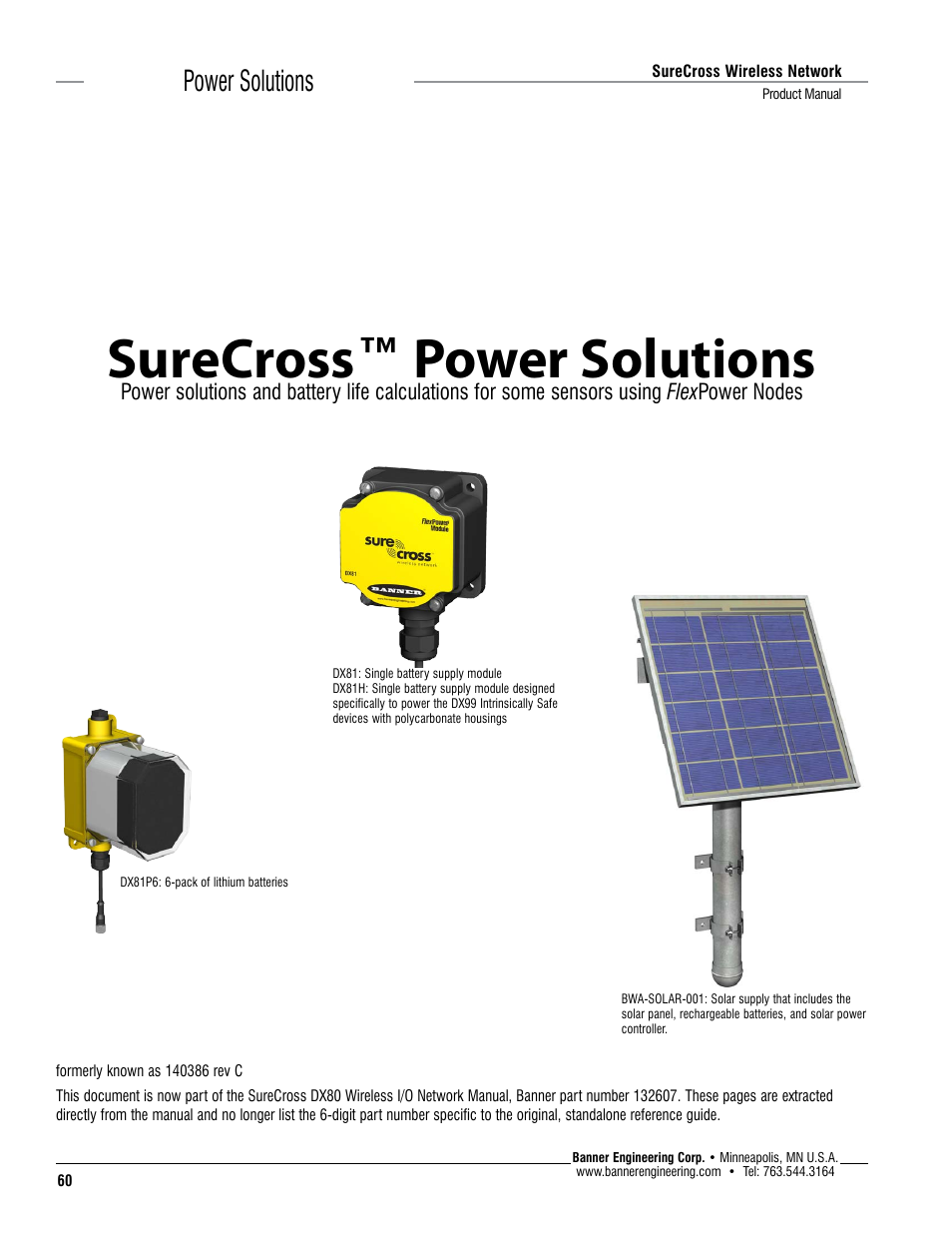 Surecross™ power solutions, Power solutions | Banner SureCross DX80 Wireless Networks User Manual | Page 60 / 114