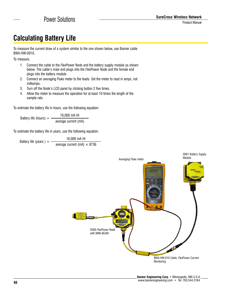 Calculating battery life, Power solutions | Banner SureCross DX80 Wireless Networks User Manual | Page 66 / 114