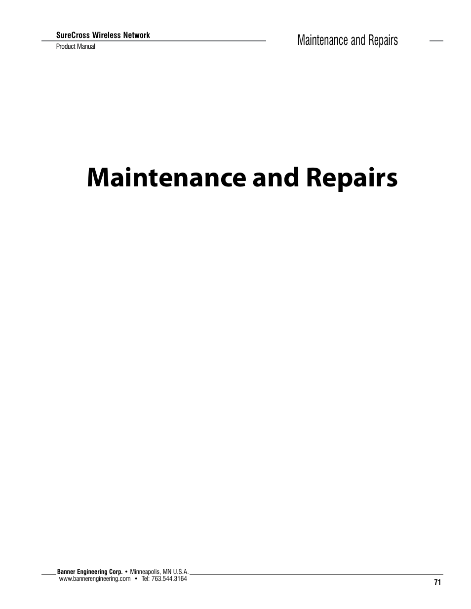 Maintenance and repairs | Banner SureCross DX80 Wireless Networks User Manual | Page 71 / 114