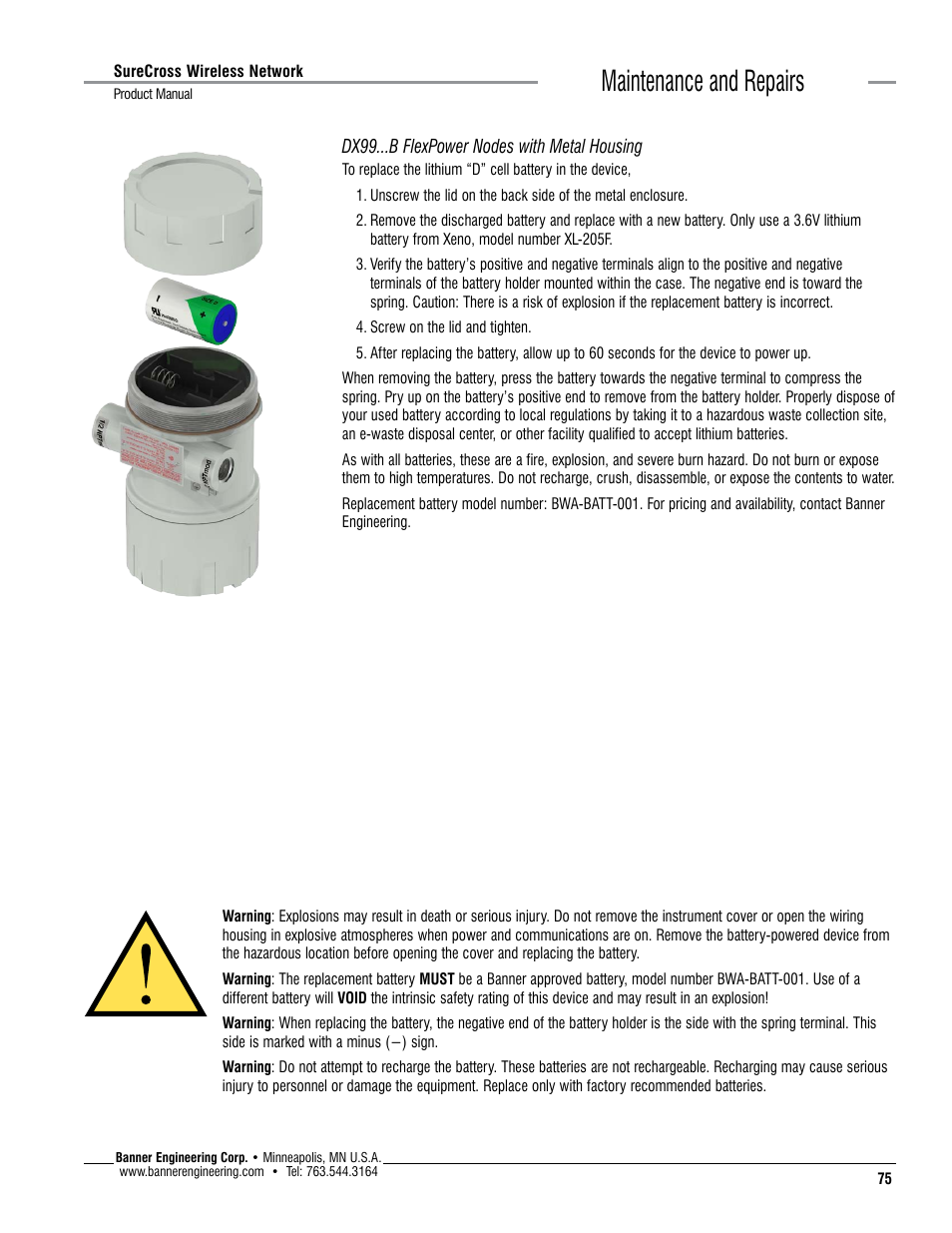 Maintenance and repairs | Banner SureCross DX80 Wireless Networks User Manual | Page 75 / 114