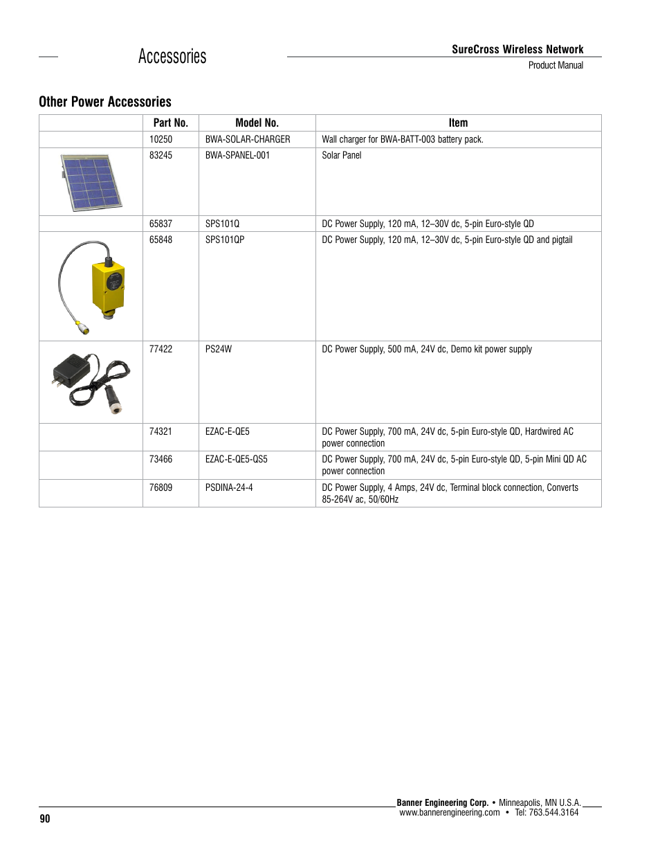 Accessories, Other power accessories | Banner SureCross DX80 Wireless Networks User Manual | Page 90 / 114