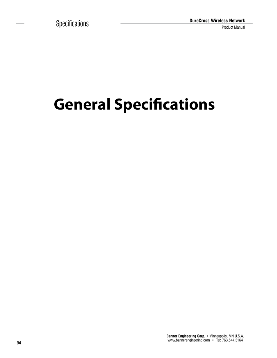 General specifications, Specifications | Banner SureCross DX80 Wireless Networks User Manual | Page 94 / 114