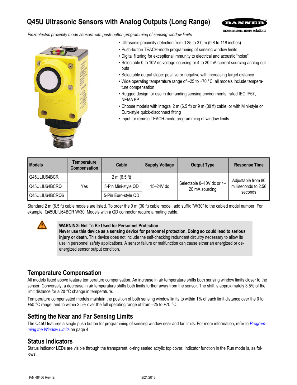 Banner U-GAGE Q45U Series—Analog User Manual | 9 pages