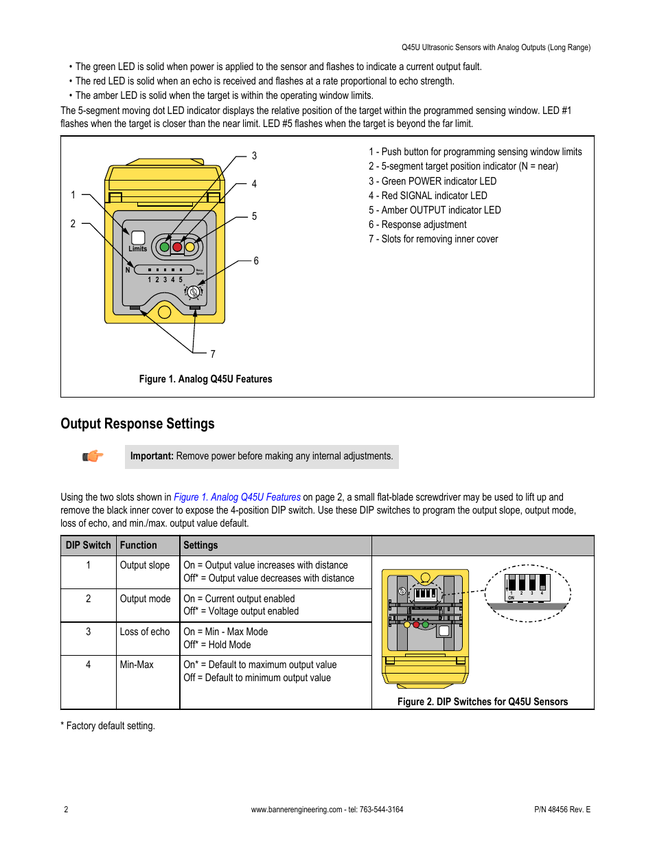 Output response settings | Banner U-GAGE Q45U Series—Analog User Manual | Page 2 / 9