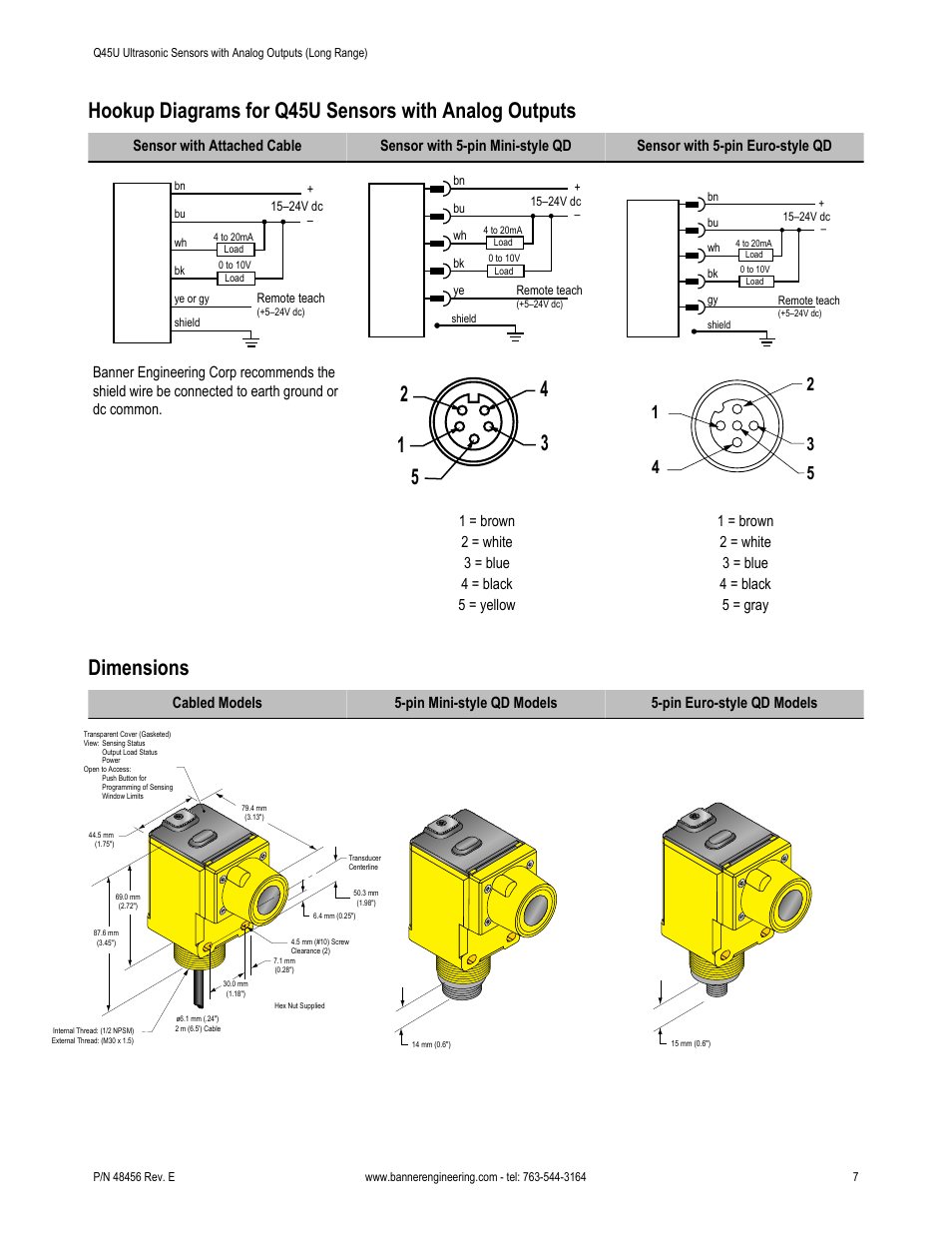 Dimensions | Banner U-GAGE Q45U Series—Analog User Manual | Page 7 / 9