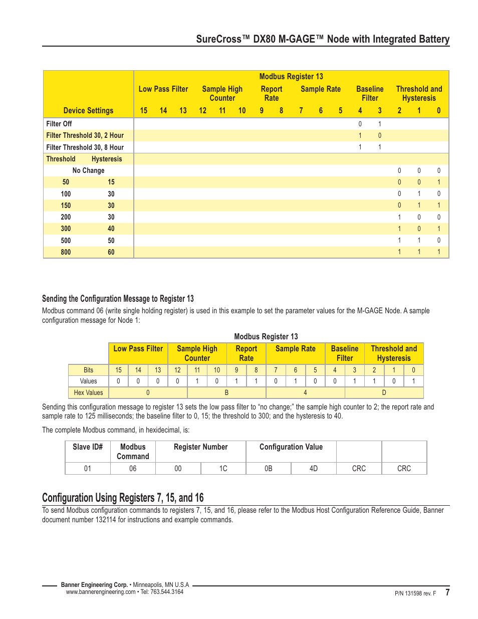 Sending the configuration message to register 13 | Banner SureCross DX80 Wireless M-GAGE Node User Manual | Page 7 / 16