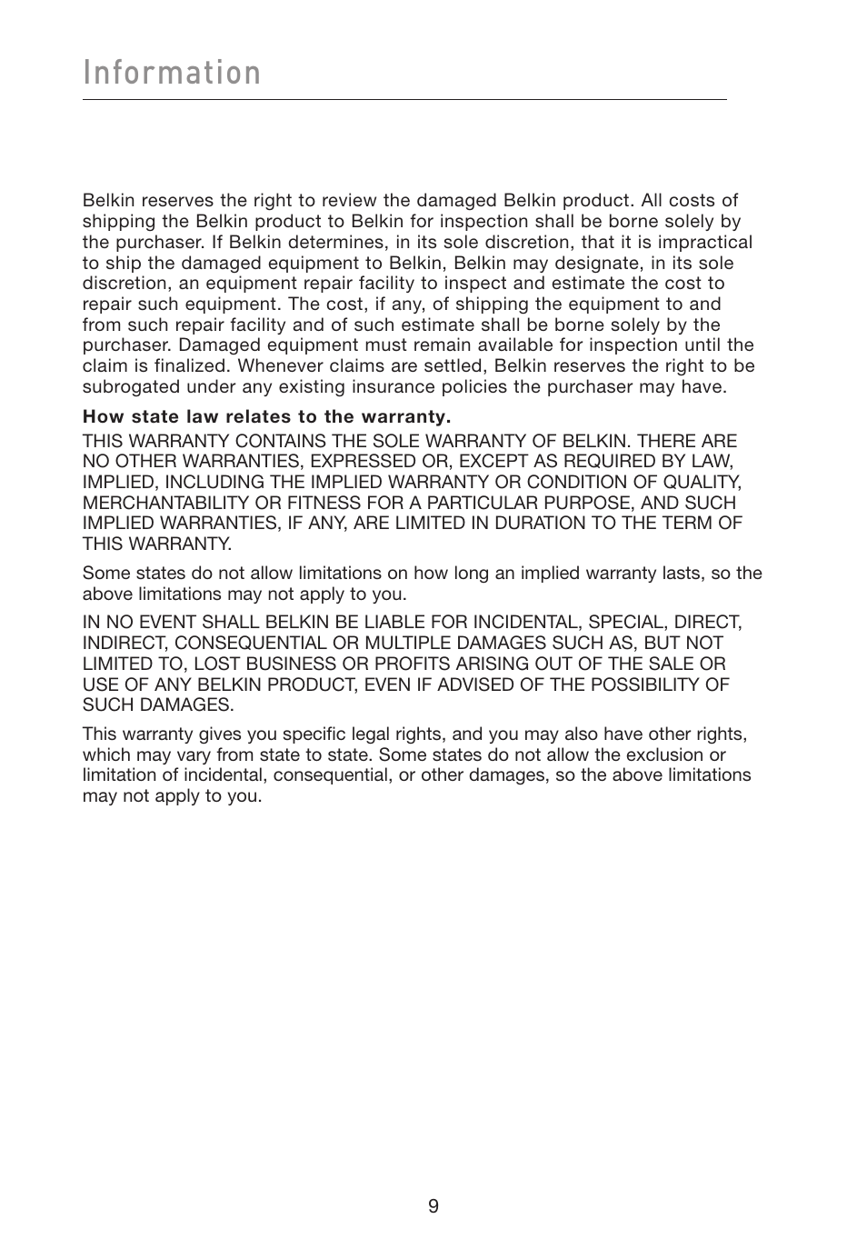 Information | Belkin Powerline AV Networking Adapter F5D4074 User Manual | Page 11 / 12