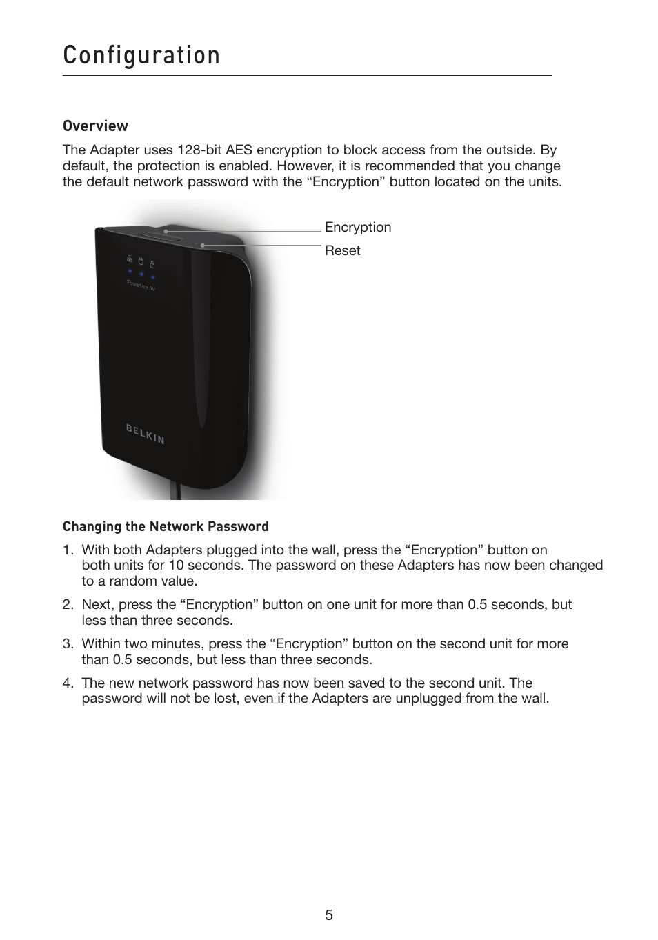 Configuration | Belkin Powerline AV Networking Adapter F5D4074 User Manual | Page 7 / 12