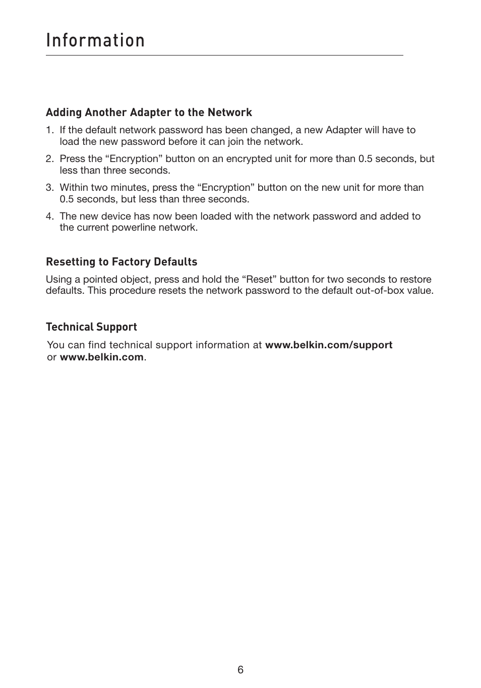 Information | Belkin Powerline AV Networking Adapter F5D4074 User Manual | Page 8 / 12