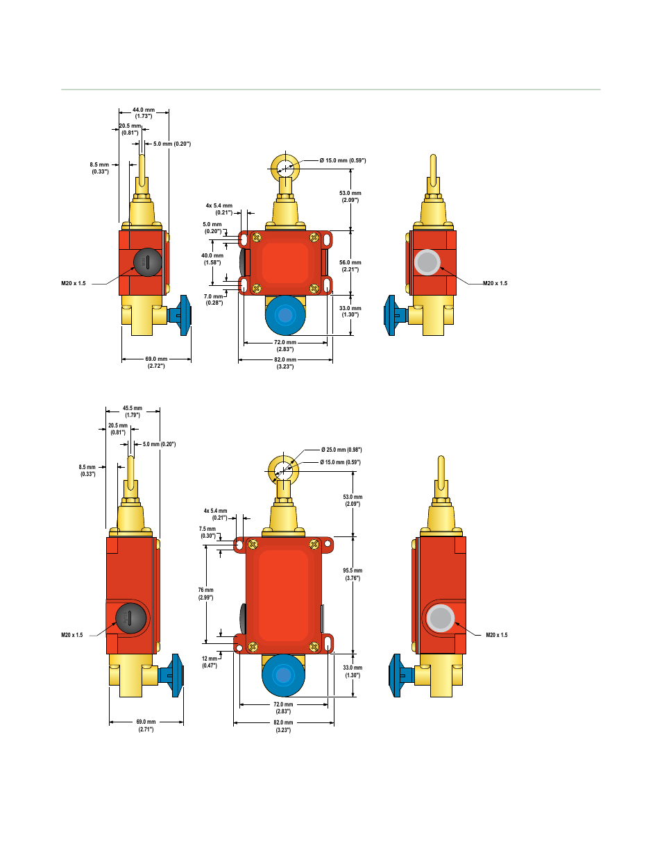 Dimensions | Banner QMT72 Rope Pull Switches User Manual | Page 8 / 10