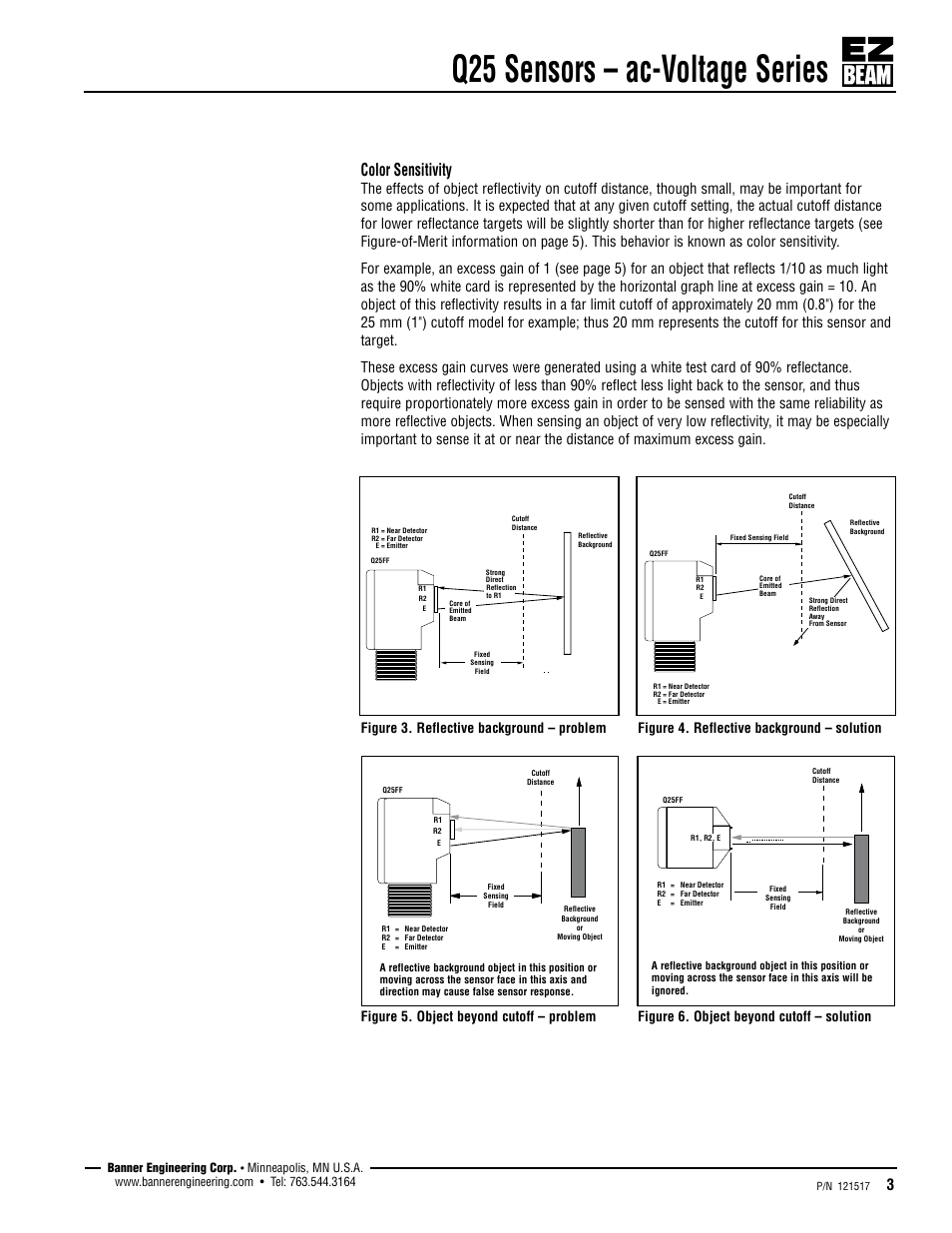 Q25 sensors – ac-voltage series, Color sensitivity | Banner Q25 Series User Manual | Page 3 / 7