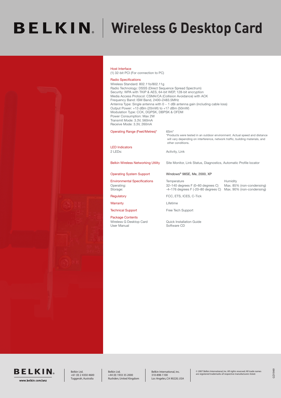 Wireless g desktop card | Belkin F5D7000AU User Manual | Page 2 / 2