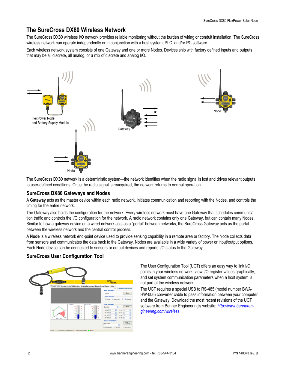 The surecross dx80 wireless network, Surecross dx80 gateways and nodes, Surecross user configuration tool | Banner SureCross DX80 Wireless Networks User Manual | Page 2 / 11