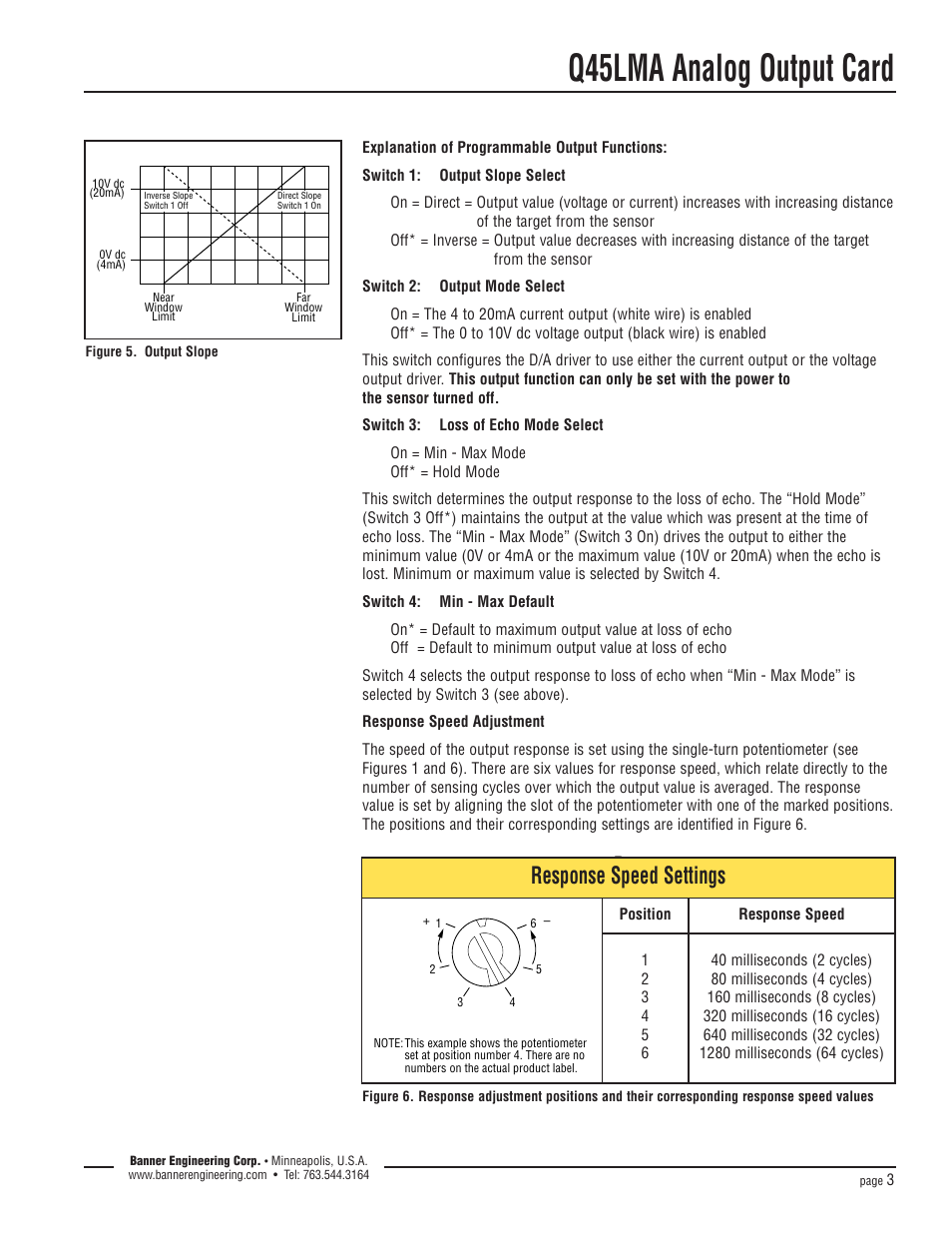 Q45lma analog output card, Response speed settings | Banner U-GAGE Q45U Series—Analog User Manual | Page 3 / 4