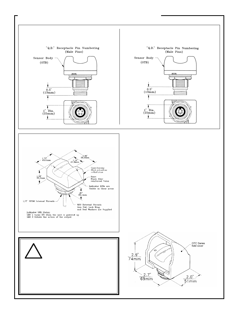 Otb series, Momentary action opto-touch safety instruction, Base | Dimensions | Banner LTB OPTO-TOUCH Optical Touch Buttons User Manual | Page 3 / 6