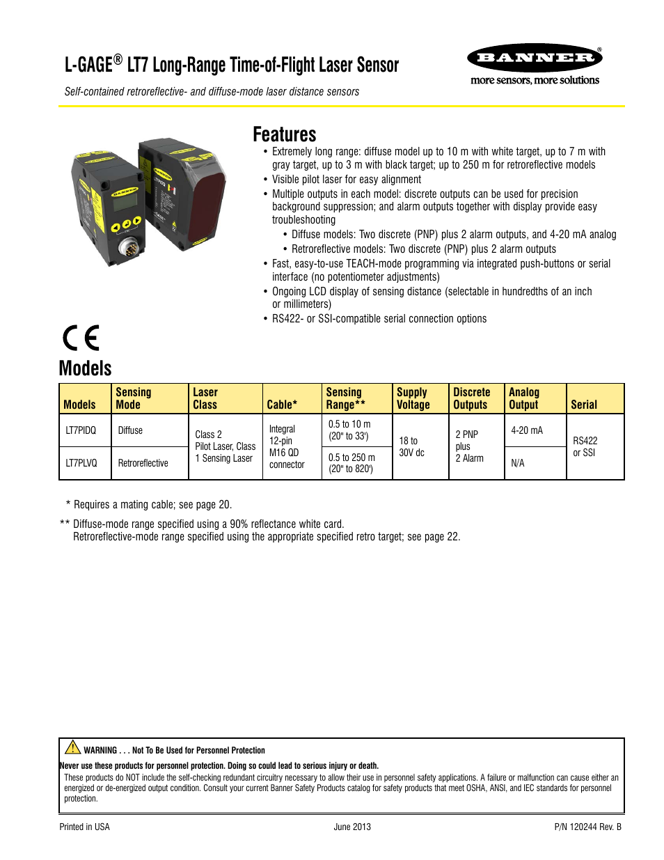 Banner L-GAGE LT7 Series User Manual | 24 pages