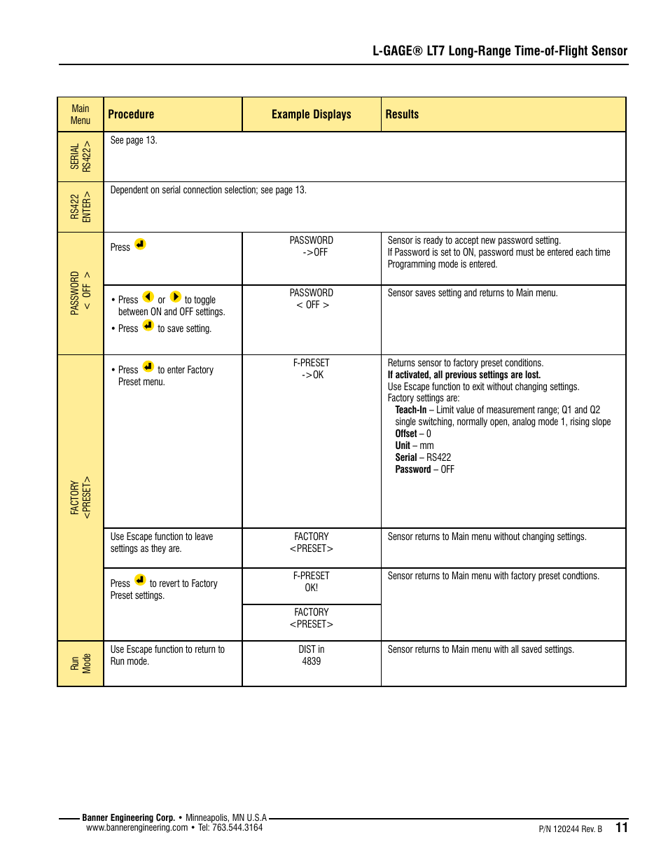 L-gage® lt7 long-range time-of-flight sensor | Banner L-GAGE LT7 Series User Manual | Page 11 / 24