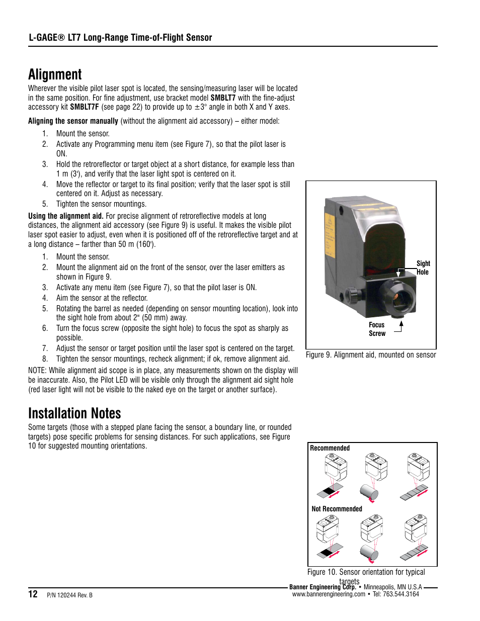 Alignment | Banner L-GAGE LT7 Series User Manual | Page 12 / 24