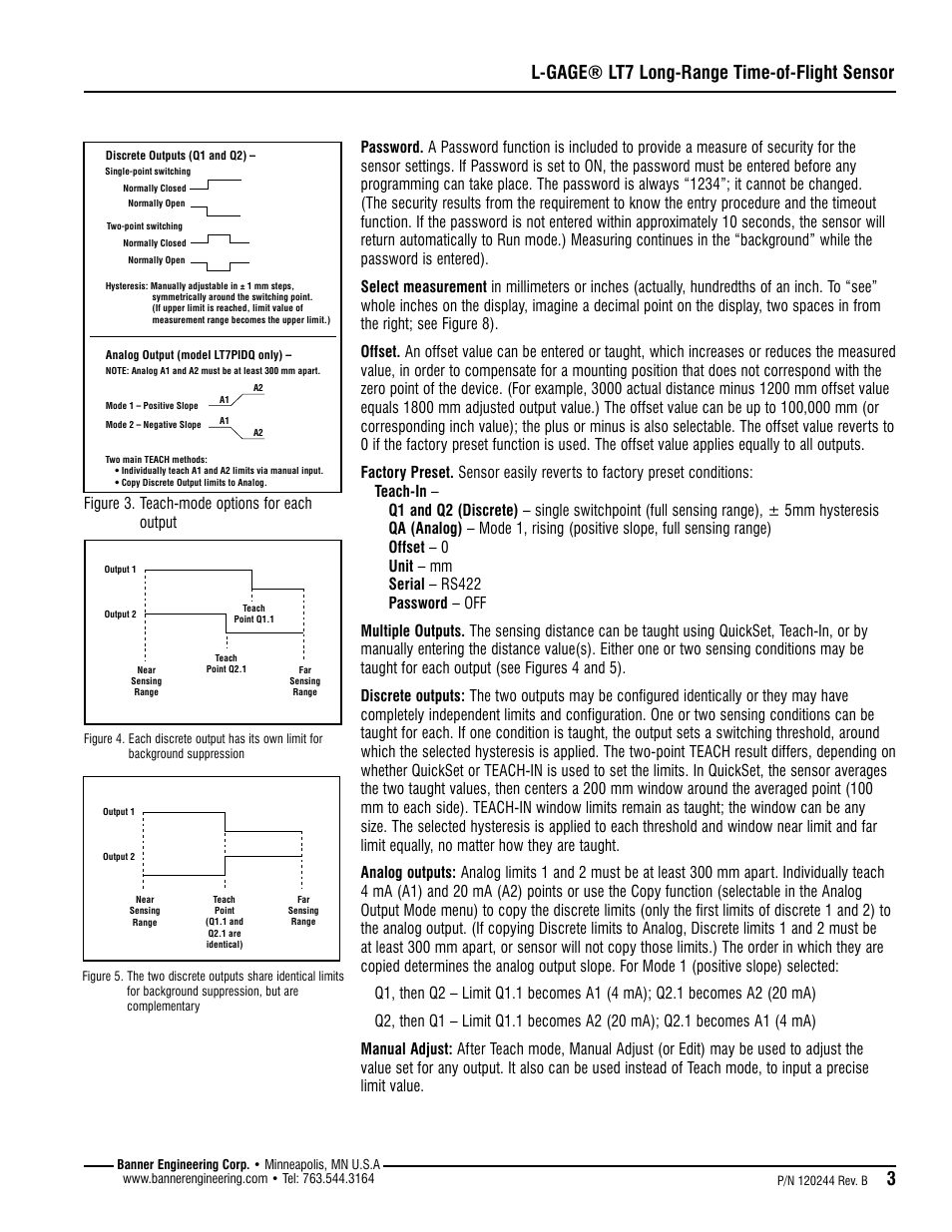 L-gage® lt7 long-range time-of-flight sensor, Figure 3. teach-mode options for each output | Banner L-GAGE LT7 Series User Manual | Page 3 / 24