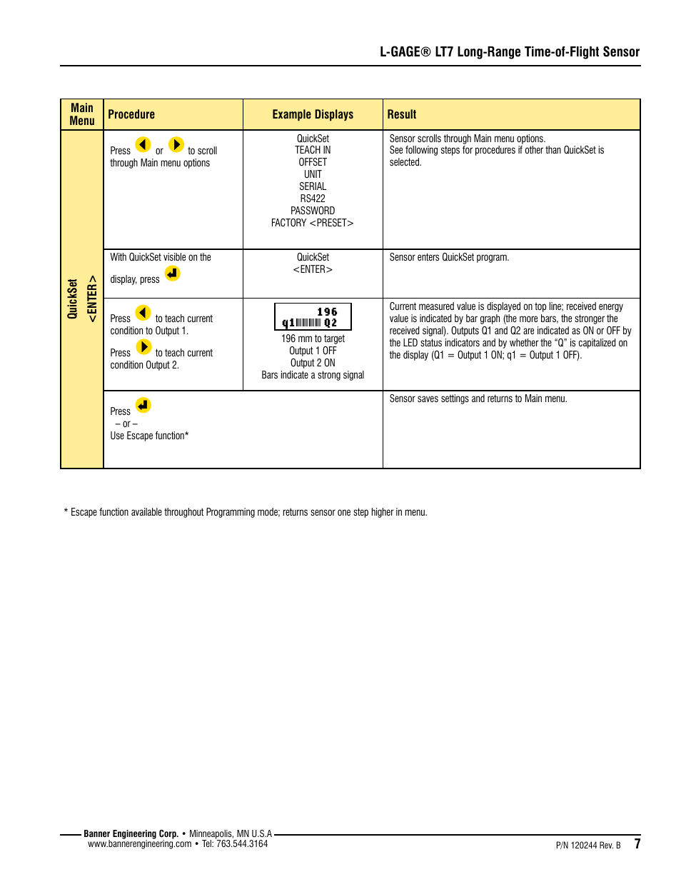 L-gage® lt7 long-range time-of-flight sensor, Q1 q2 | Banner L-GAGE LT7 Series User Manual | Page 7 / 24