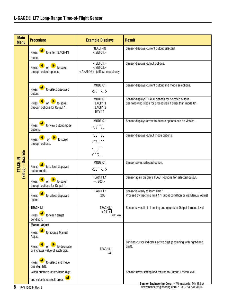 L-gage® lt7 long-range time-of-flight sensor | Banner L-GAGE LT7 Series User Manual | Page 8 / 24