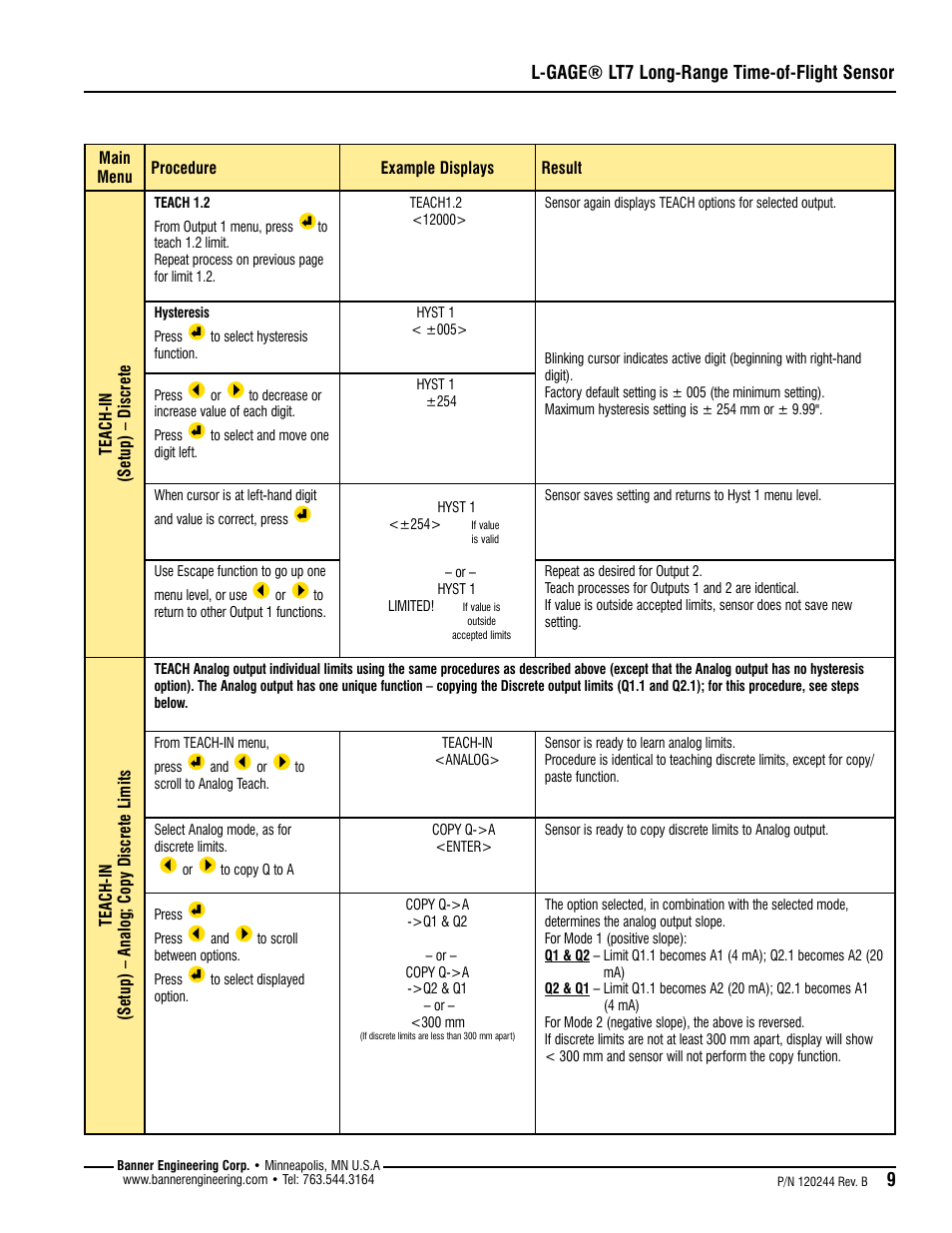 L-gage® lt7 long-range time-of-flight sensor | Banner L-GAGE LT7 Series User Manual | Page 9 / 24
