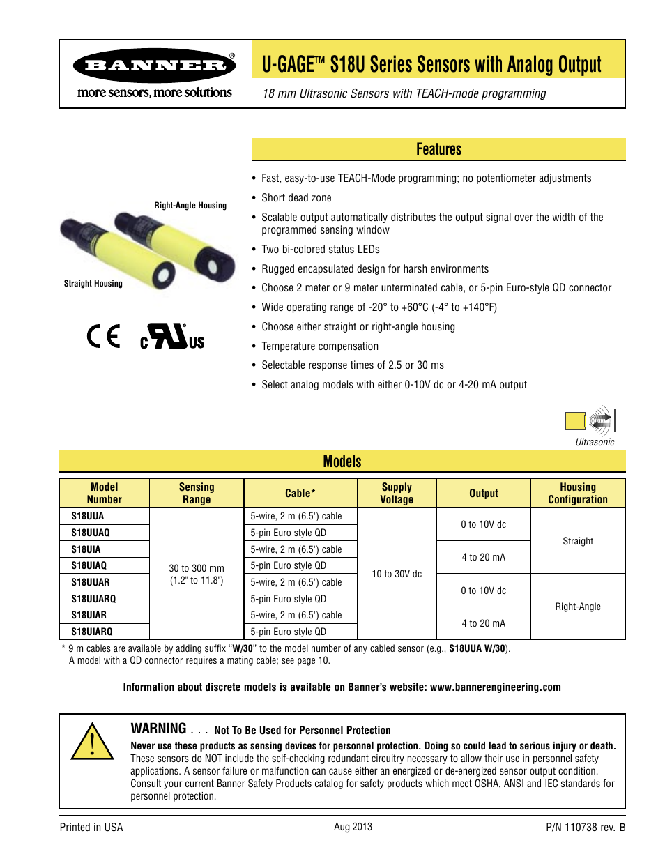 Banner U-GAGE S18U Series—Analog User Manual | 12 pages