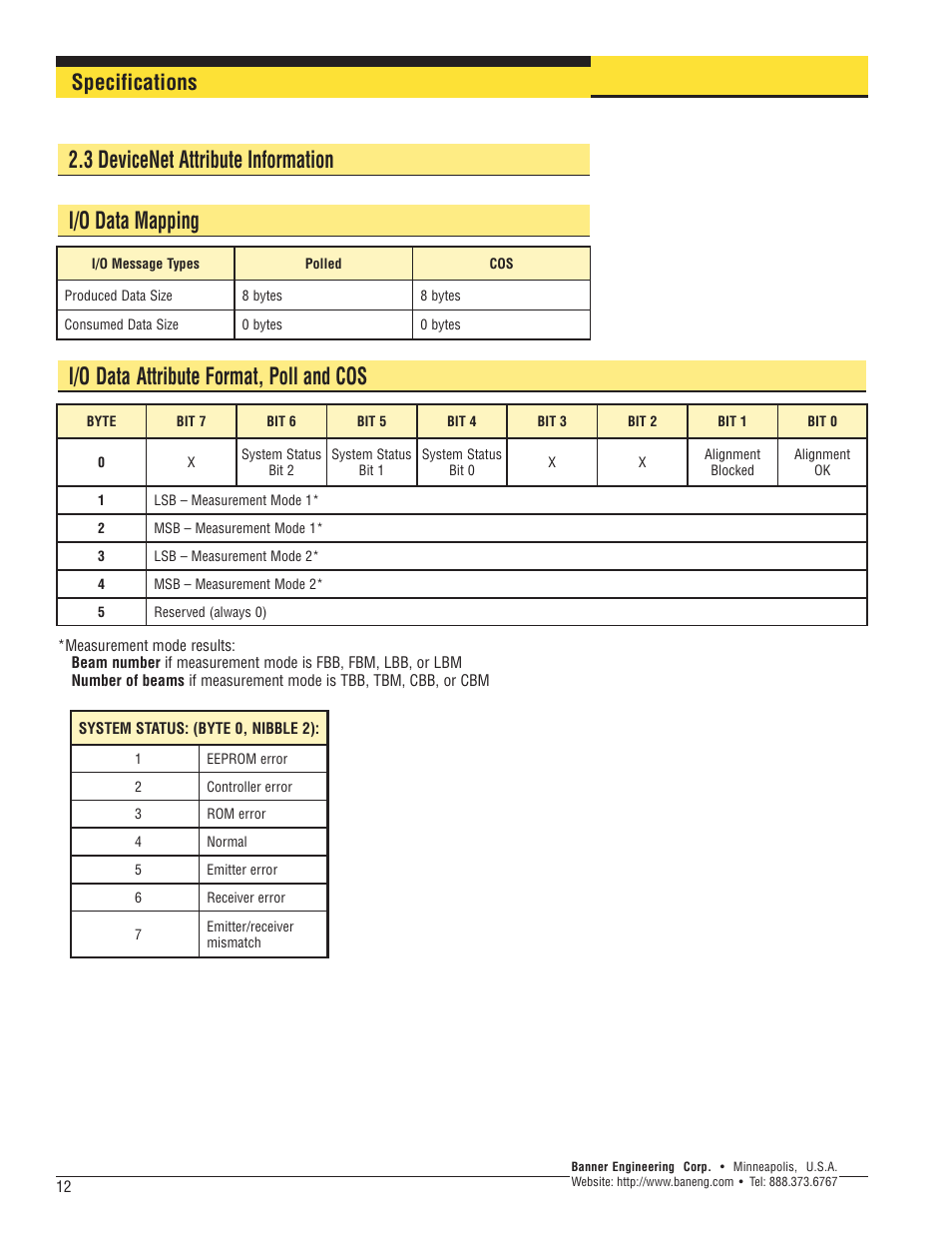 Specifications | Banner A-GAGE MINI-ARRAY Series User Manual | Page 12 / 24