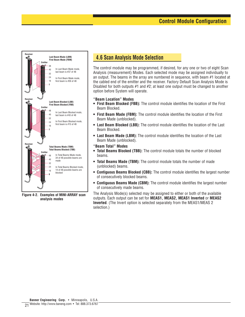 6 scan analysis mode selection, Control module configuration | Banner A-GAGE MINI-ARRAY Series User Manual | Page 21 / 24
